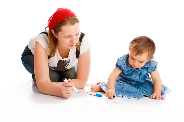 Mom and her baby writing — Stock Photo, Image