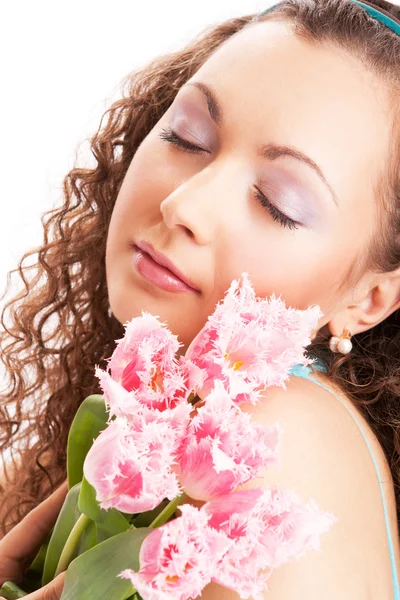 Woman with tulips — Stock Photo, Image