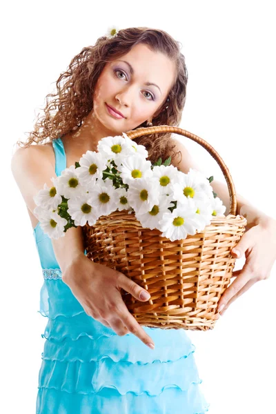 Girl giving flowers — Stock Photo, Image