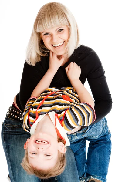 Cheerful boy and his mother — Stock Photo, Image