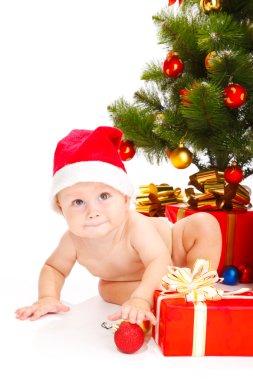 Baby in Christmas hat clipart