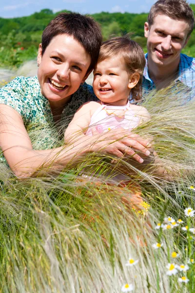 Family in the meadow — Stock Photo, Image