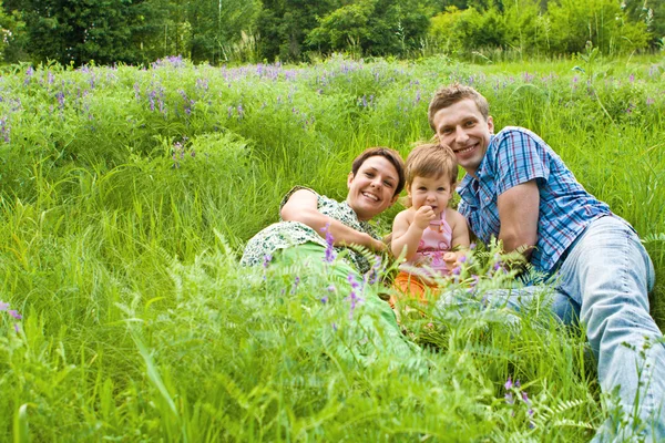 Familj i gräs — Stockfoto