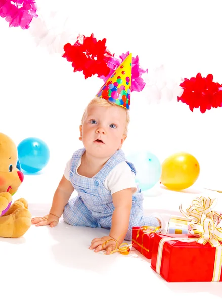 Bebê na festa de aniversário — Fotografia de Stock