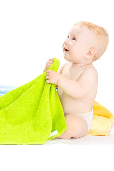 Baby with towels — Stock Photo, Image