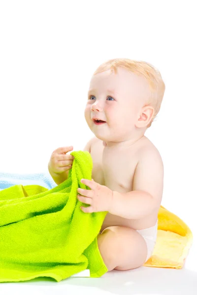 Baby with towels — Stock Photo, Image