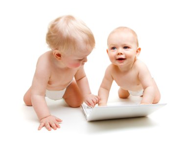 Babies with laptop clipart