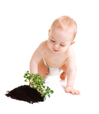 Baby with plant clipart