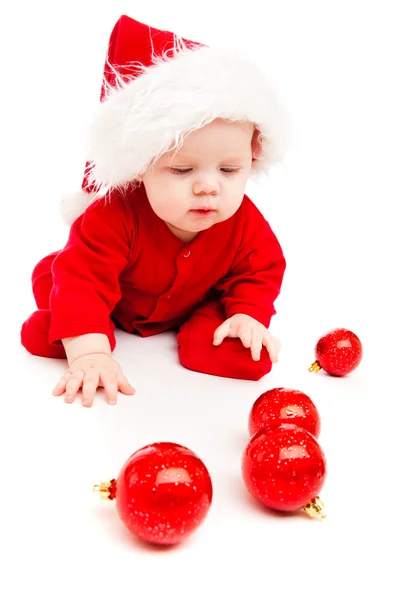 Sweetheart in rode Romper en santa hoed — Stockfoto