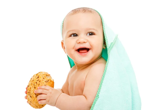 Baby mit Brötchen — Stockfoto