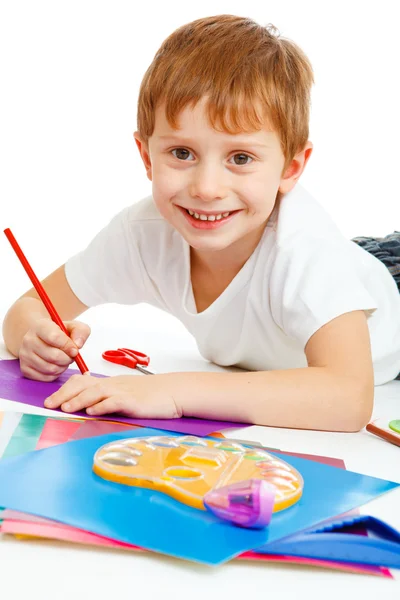 Preschool boy drawing — Stock Photo, Image