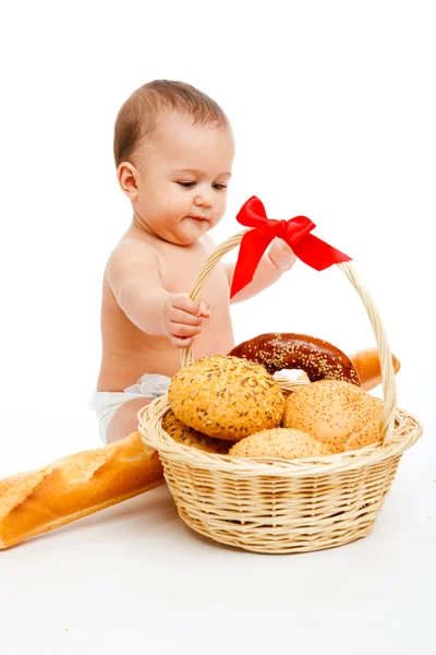 Bebê e pão — Fotografia de Stock