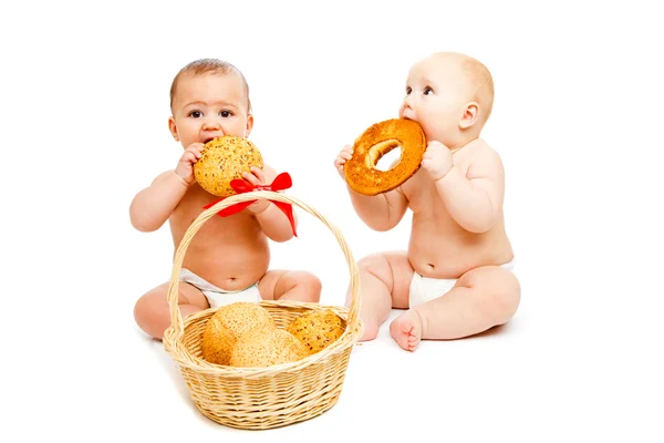 Babies with buns — Stock Photo, Image
