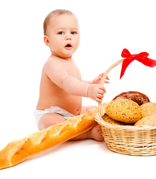 Bebé y pan — Foto de Stock