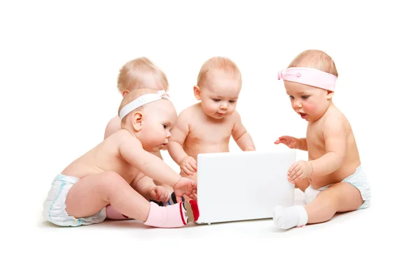 Babies working at laptop — Stock Photo, Image