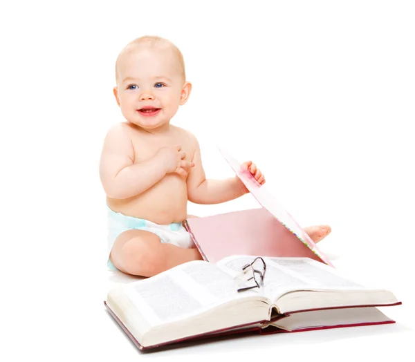 Happy baby with books — Stock Photo, Image