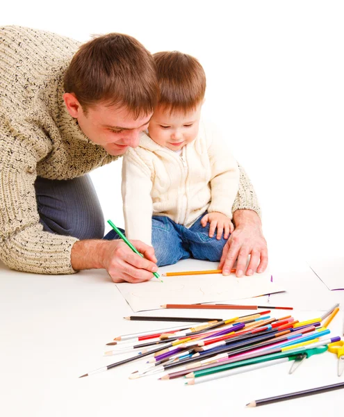 Papa tekenen met zoon — Stockfoto