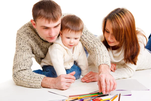 Padres dibujando con hijo — Foto de Stock