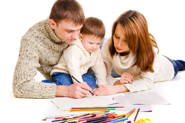 Rodiče kreslení se synem — Stock fotografie
