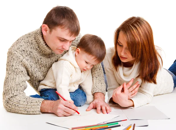 Eltern zeichnen mit Sohn — Stockfoto