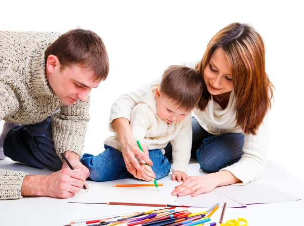 Родители рисуют с сыном — стоковое фото
