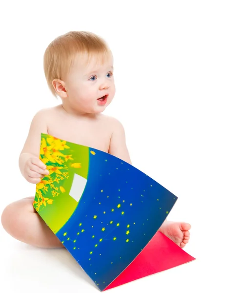 Baby met boek — Stockfoto