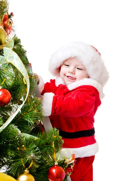 宝宝装饰圣诞树 — 图库照片