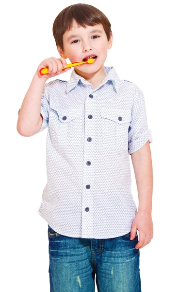Niño cepillando dientes — Foto de Stock