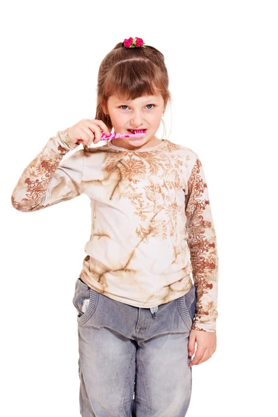 Girl brushing teeth — Stock Photo, Image