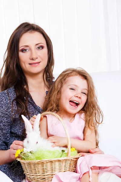 Mother and daughter with the Easter bunny — Stock Photo, Image
