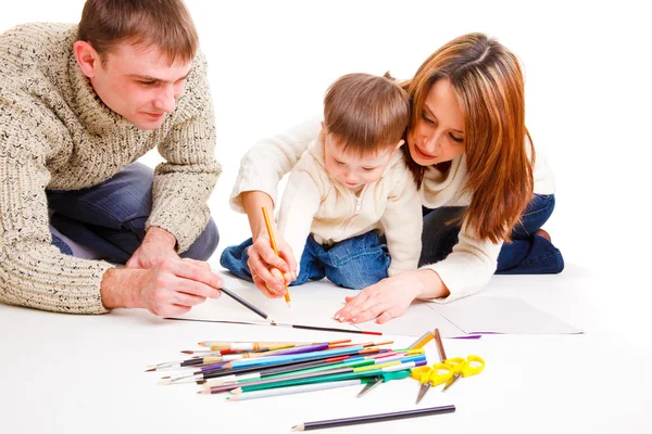 Parents drawing with son Stock Picture