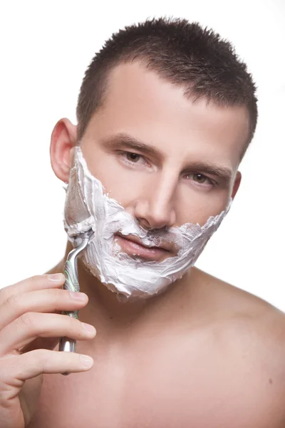 stock image Portrait of a shaving man