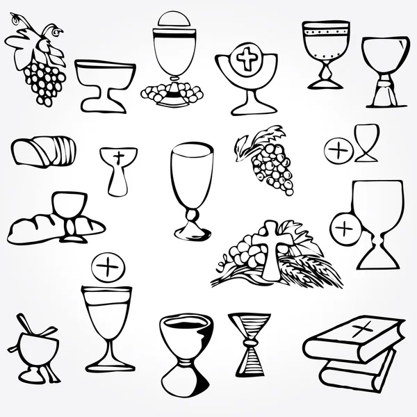 Série d'illustrations d'une communion représentant des symboles chrétiens traditionnels — Photo