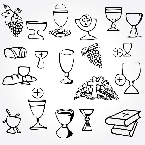 Set of Illustration of a communion depicting traditional Christian symbols