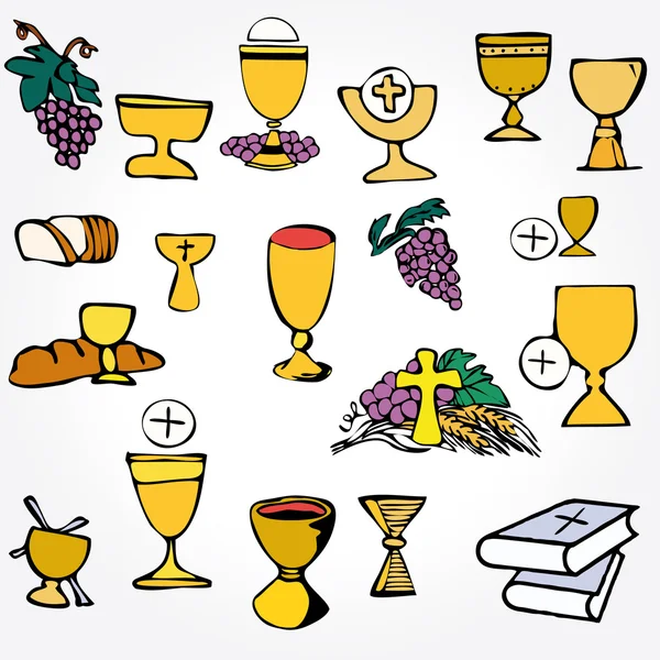 Conjunto de ilustración de una comunión que representa símbolos cristianos tradicionales —  Fotos de Stock