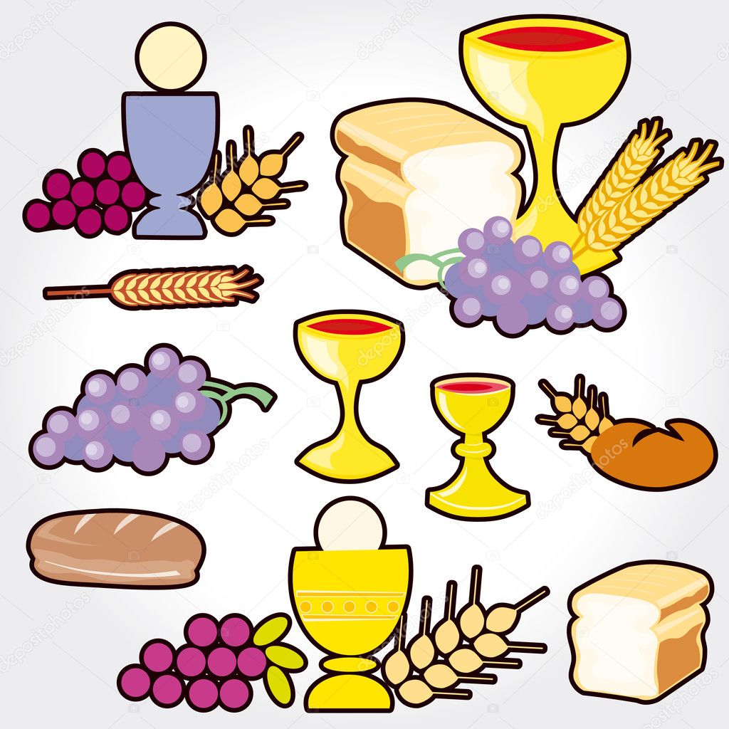 Set of Illustration of a communion depicting traditional Christian symbols