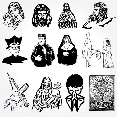 Vector illustration of catholic silhouettes clipart