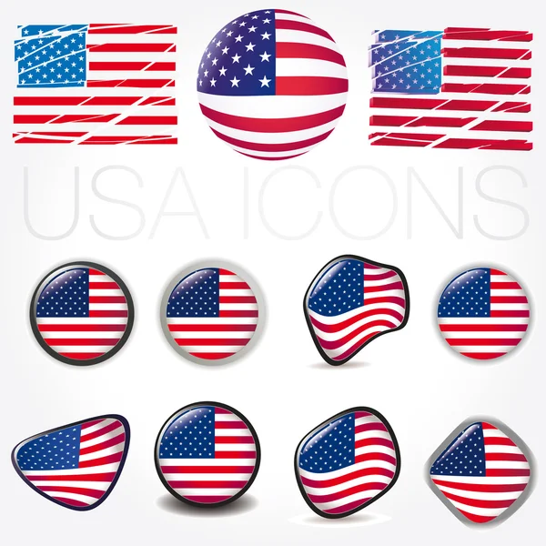 Символы американского флага иконки кнопок векторная иллюстрация США — стоковый вектор