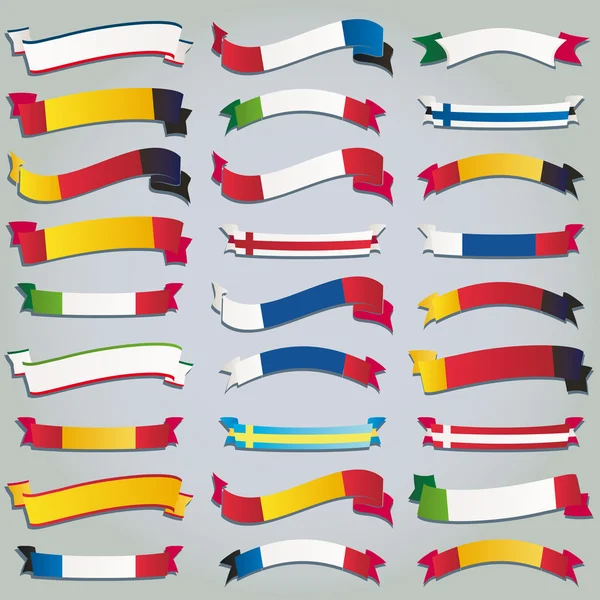 Vektör kümesi kurdeleler bayraklar Avrupa — Stok Vektör