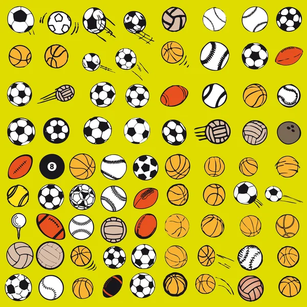 Set bola deportes iconos símbolos cómic vector ilustración — Vector de stock