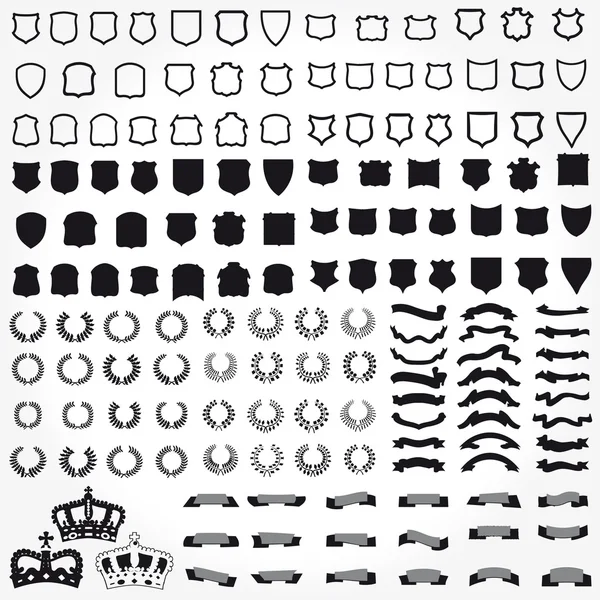 Ensemble vectoriel Symboles héraldiques boucliers rubans couronnes — Image vectorielle