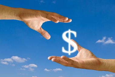 Two hands share the Dollar icon together clipart