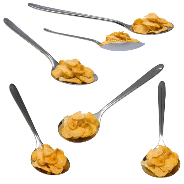 Raccolta di cucchiai e corn flakes — Foto Stock