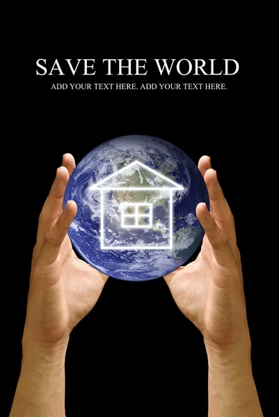 A kezét tartsa a világot, menteni a világ koncepció — Stock Fotó