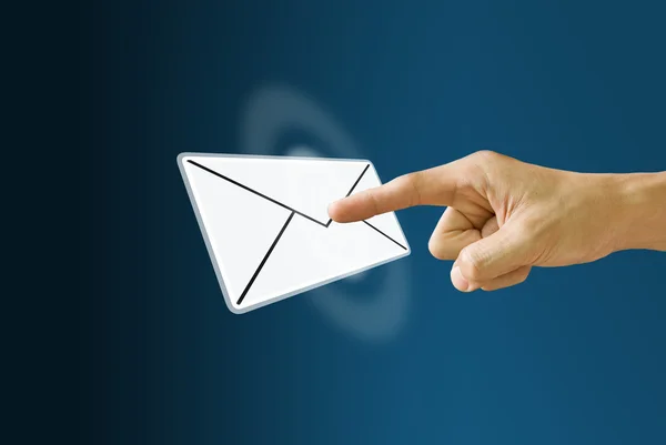 Finger push the mail icon with the wave effect — Stock Photo, Image