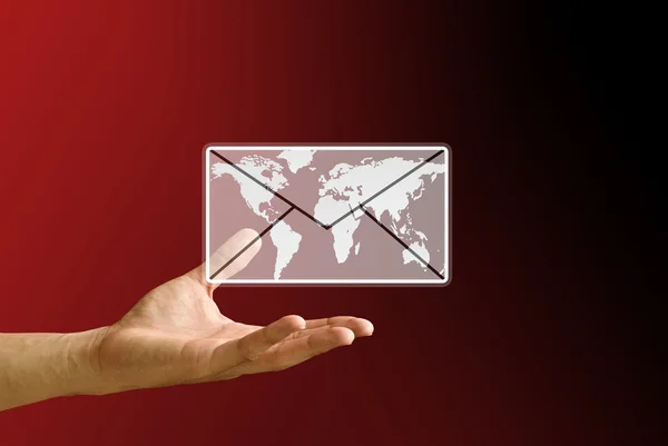 Hand tragen Sie die E-Mail aus der Internet-Welt, E-Mail-Konzept — Stockfoto
