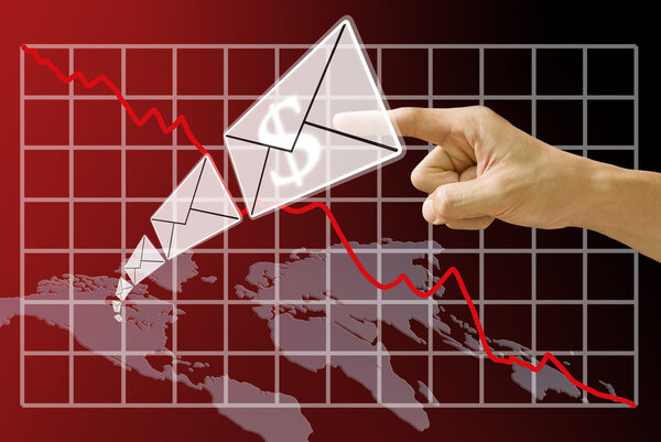 Email send money from America map with crisis of stock exchange background