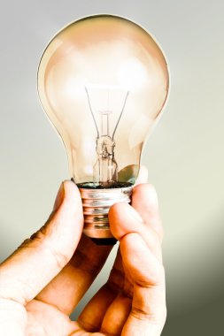 Clear light Bulb shining in the hand clipart
