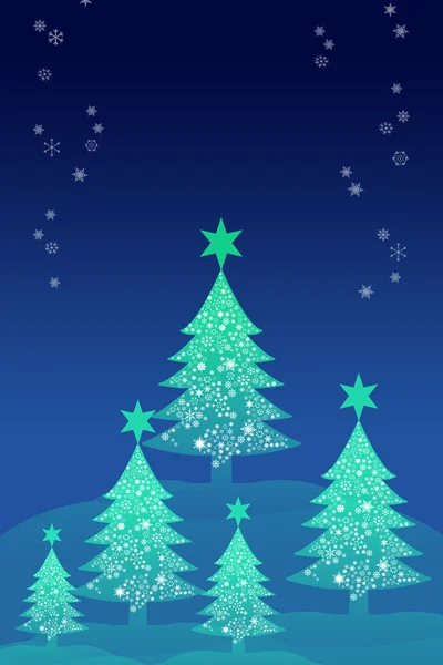蓝色圣诞树与夜晚天空背景 — 图库照片