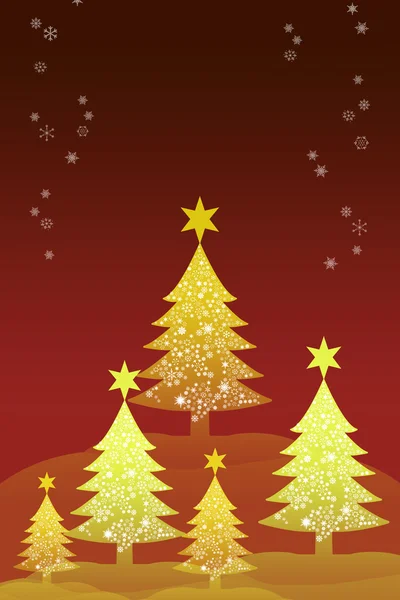 Yellow christmas tree with snow sky background — Stock Photo, Image